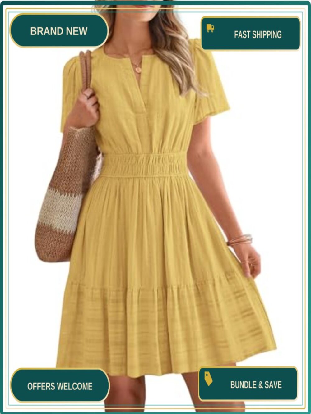 Boho Casual Mini Dress with Pockets V-Neck Short Sleeve Cotton